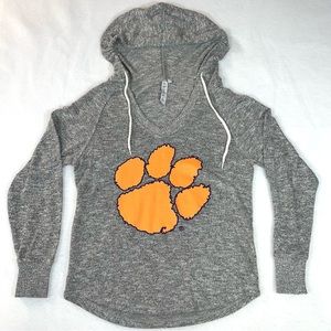 Chicka~d size S heather gray w orange paw soft knit long sleeve hoodie sweater